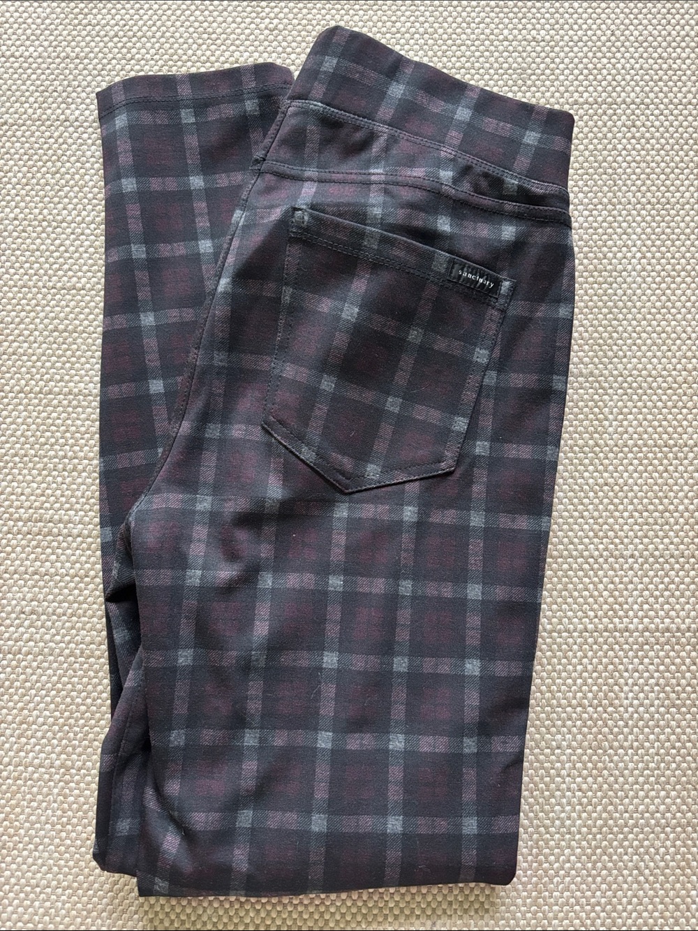 Sanctuary Plaid Leggings in Black and Dark Red